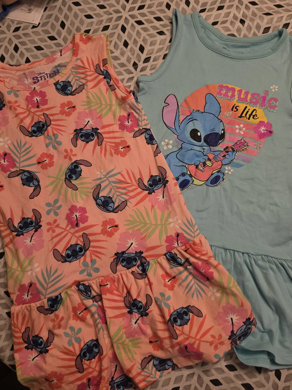 🌼Disney Girls' Stitch Tropical Print Peach & Light Blue Tank Dresses